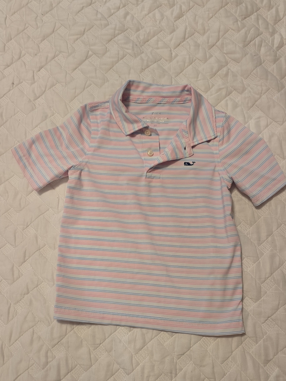 Vineyard Vines Kids Striped Polo in Pink & Light Blue